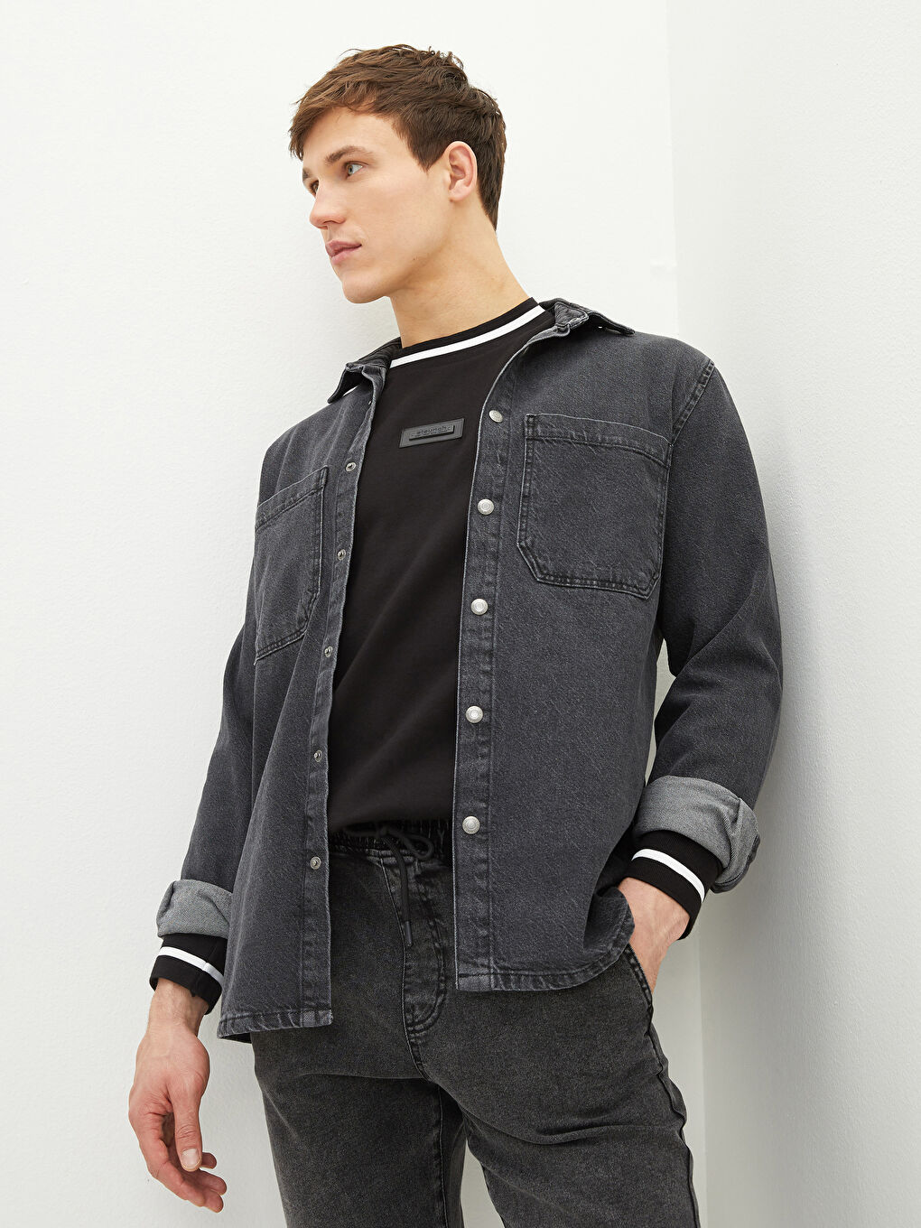 Siyah Standart Kalıp Erkek Jean Ceket