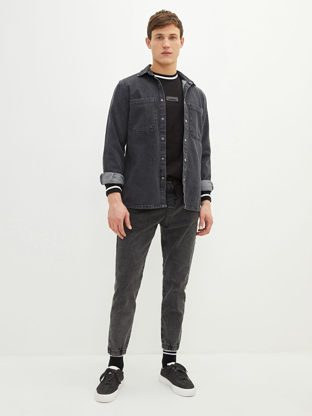 Siyah Standart Kalıp Erkek Jean Ceket-2
