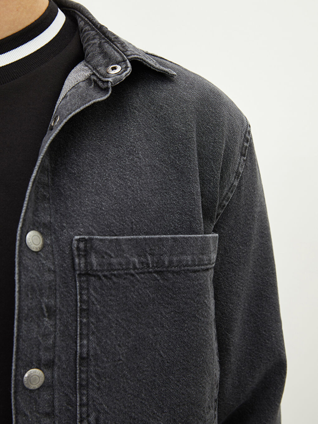 Siyah Standart Kalıp Erkek Jean Ceket-3