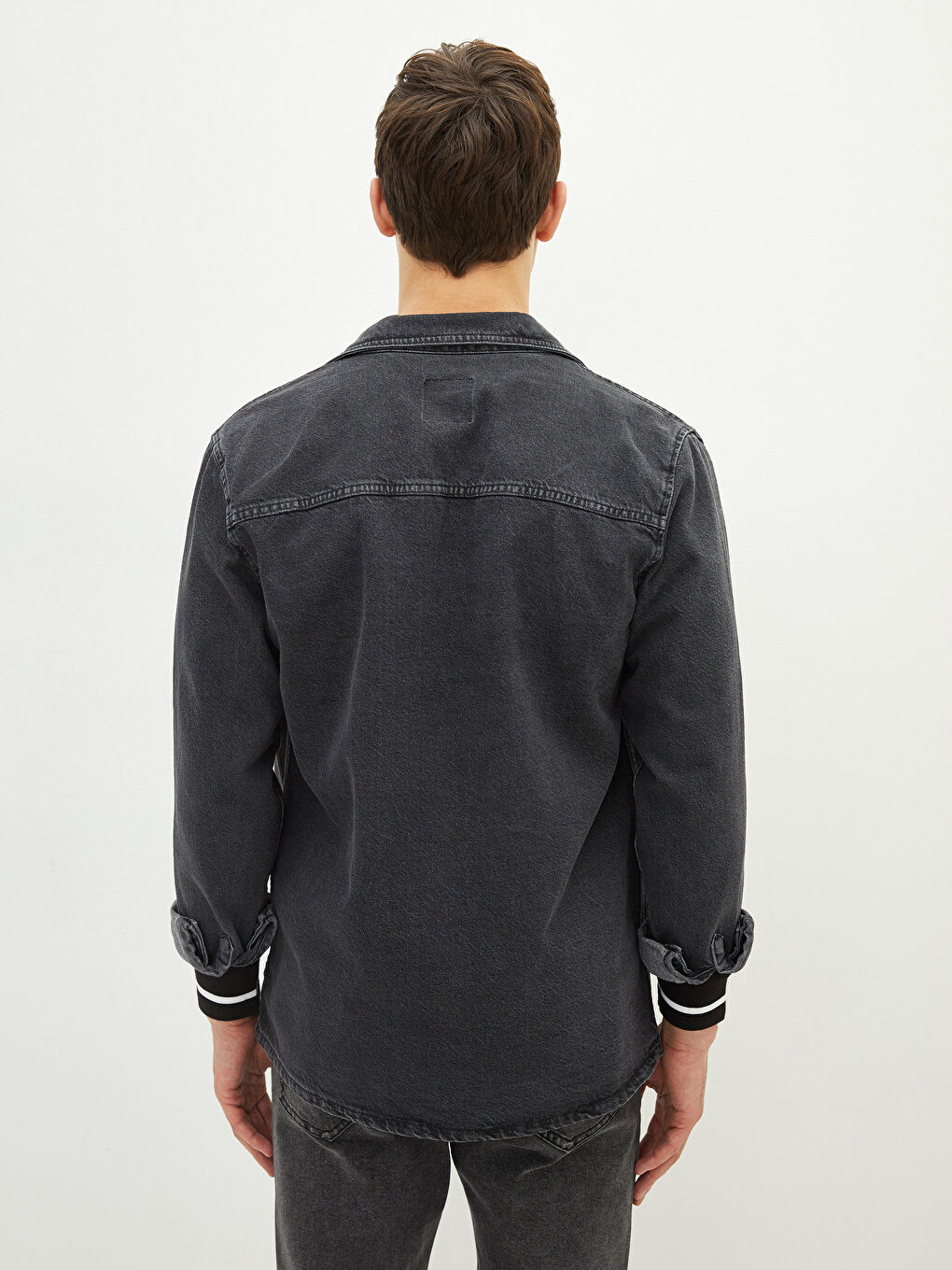 Siyah Standart Kalıp Erkek Jean Ceket-4