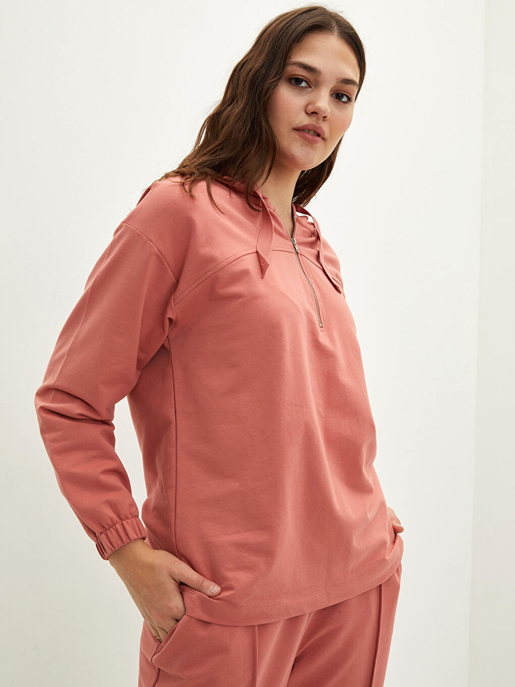 Hanorac Subțire Simplu Cu Glugă și Mânecă Lungă pentru Femei Mărimi Mari