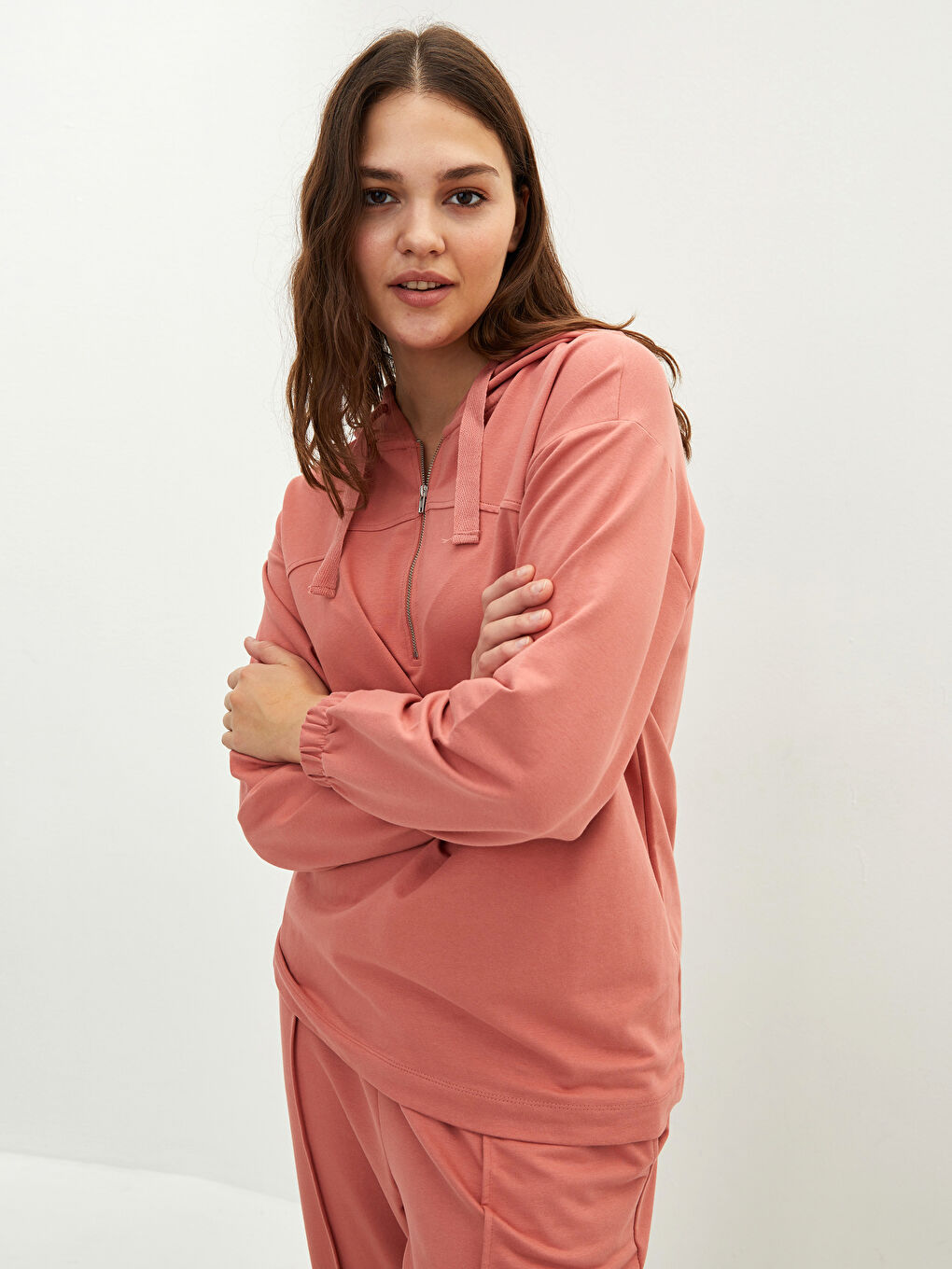 Hanorac Subțire Simplu Cu Glugă și Mânecă Lungă pentru Femei Mărimi Mari-1