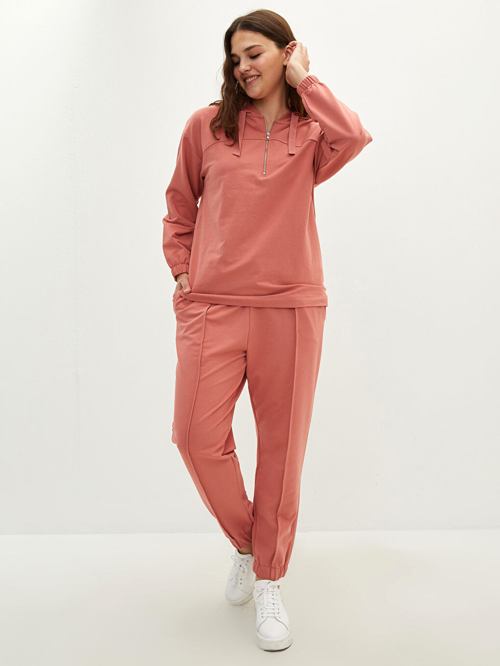 Hanorac Subțire Simplu Cu Glugă și Mânecă Lungă pentru Femei Mărimi Mari-3