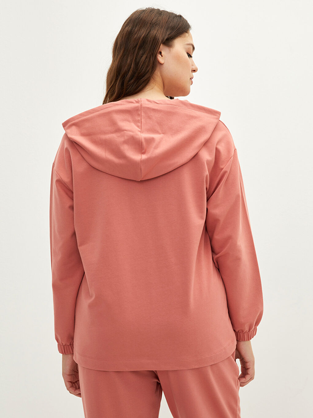 Hanorac Subțire Simplu Cu Glugă și Mânecă Lungă pentru Femei Mărimi Mari-4