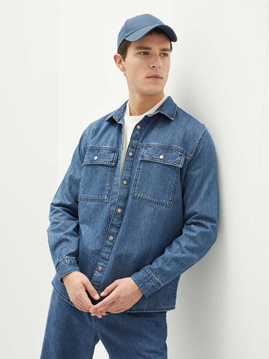 Relaxed Fit Long Sleeve Men's Denim Shirt-1