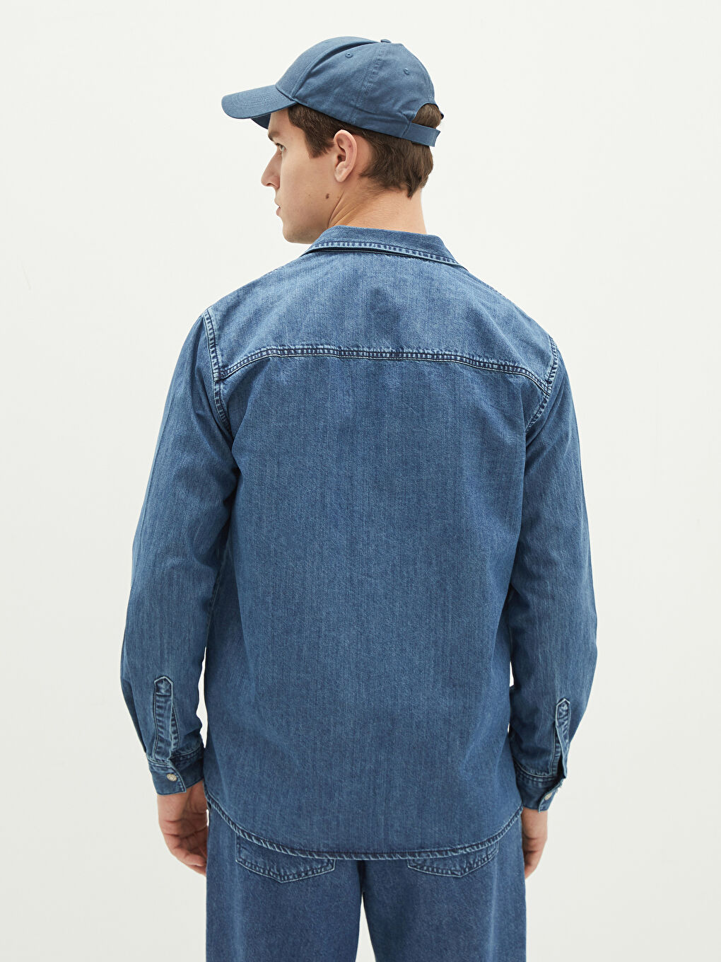 Relaxed Fit Long Sleeve Men's Denim Shirt-4