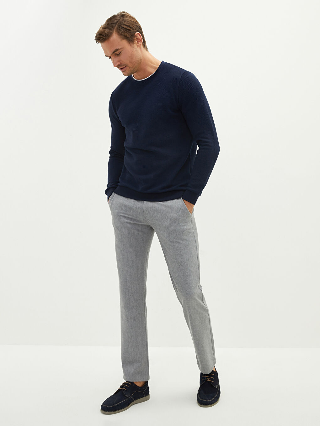 Lacivert Bisiklet Yaka Uzun Kollu Erkek Sweatshirt-2