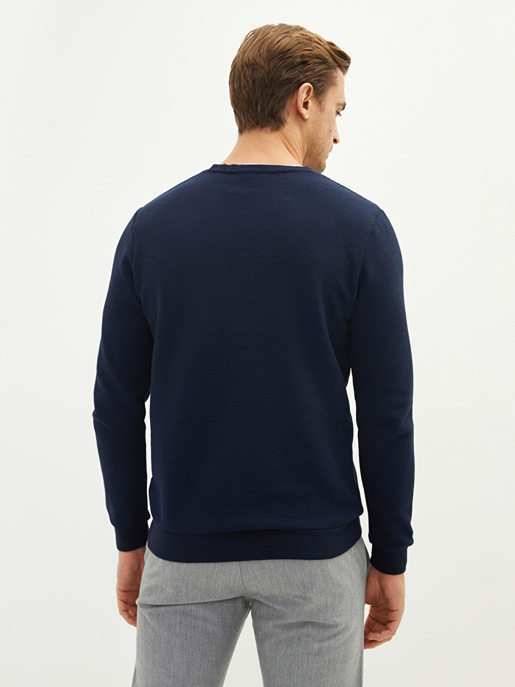 Lacivert Bisiklet Yaka Uzun Kollu Erkek Sweatshirt-4