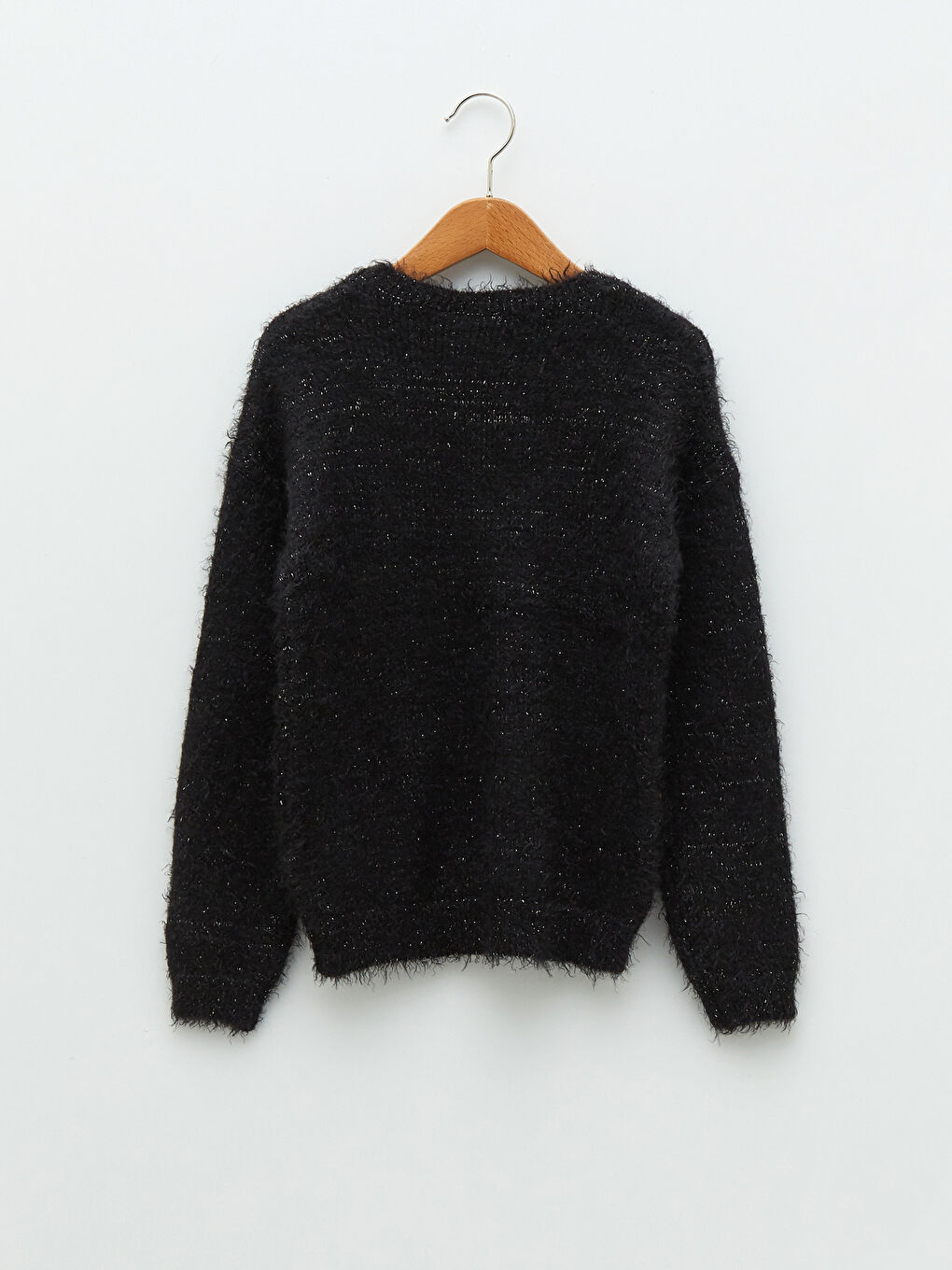 Siyah Bisiklet Yaka Işıltılı Uzun Kollu Kız Çocuk Triko Kazak-1