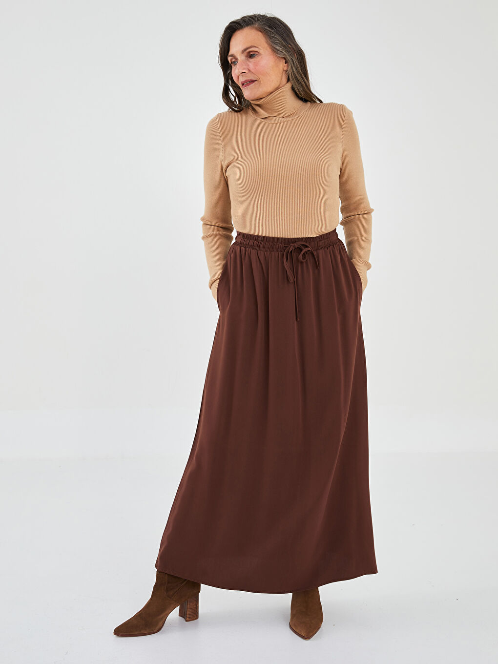 Elastic Waist Regular A-Cut Belmando Fabric Women's Skirt-1