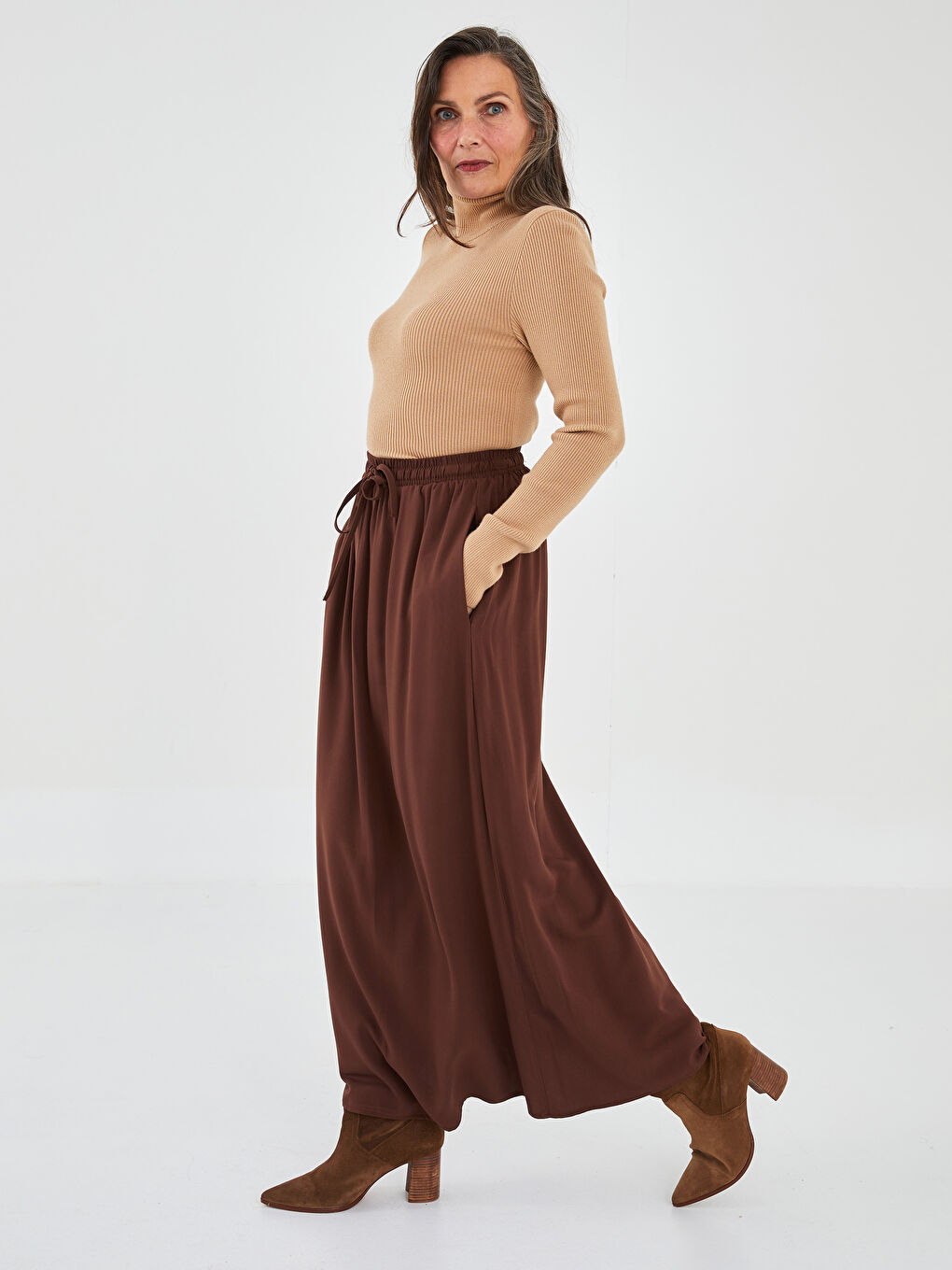 Elastic Waist Regular A-Cut Belmando Fabric Women's Skirt-2