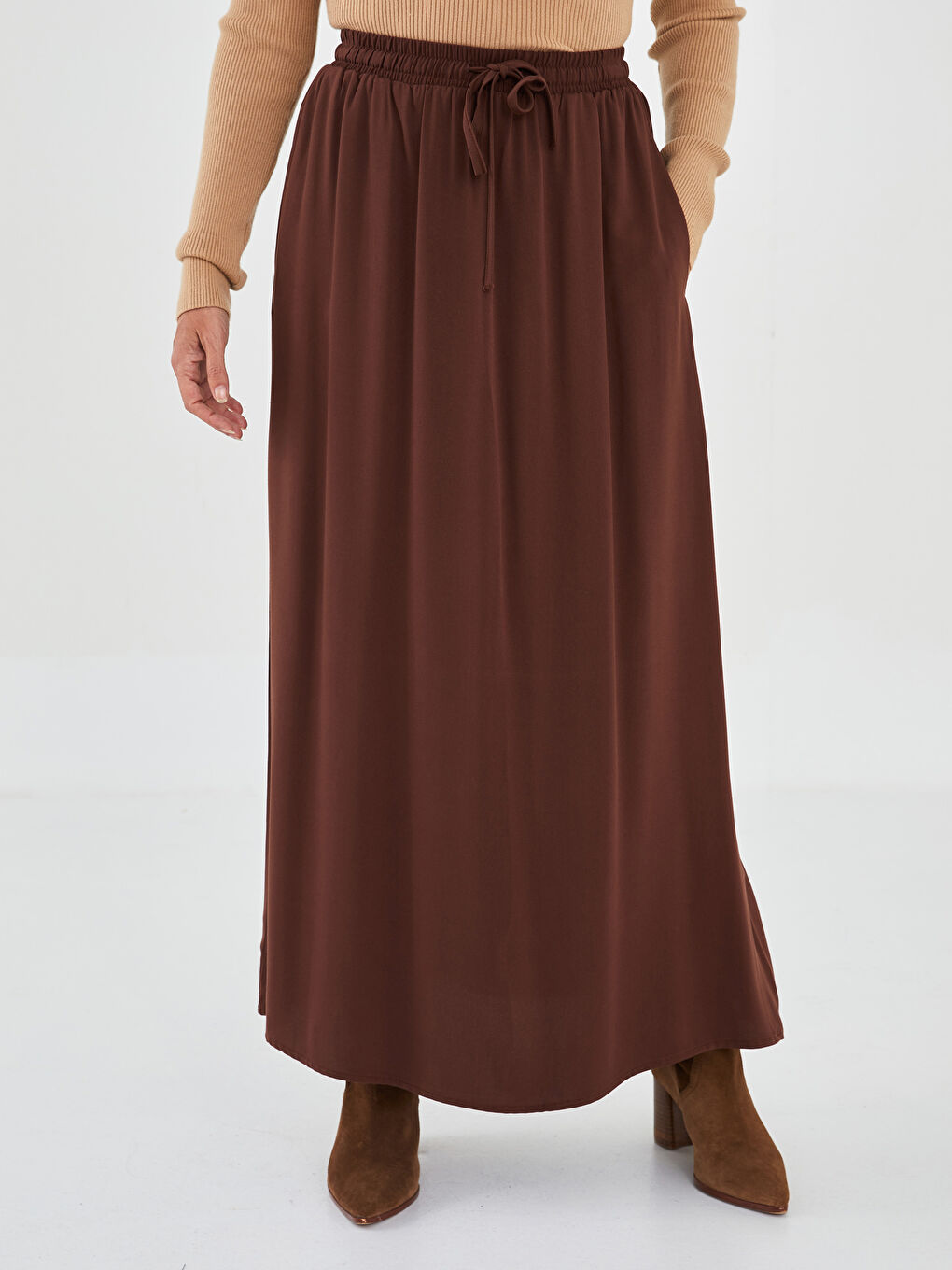 Elastic Waist Regular A-Cut Belmando Fabric Women's Skirt-4