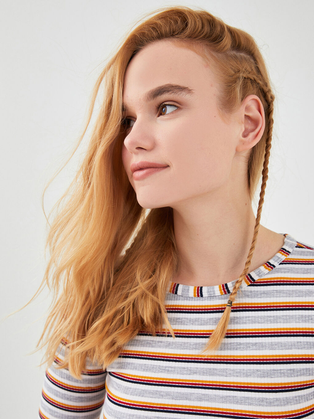 Bisiklet Yaka Çizgili Uzun Kollu Kadın Kazak