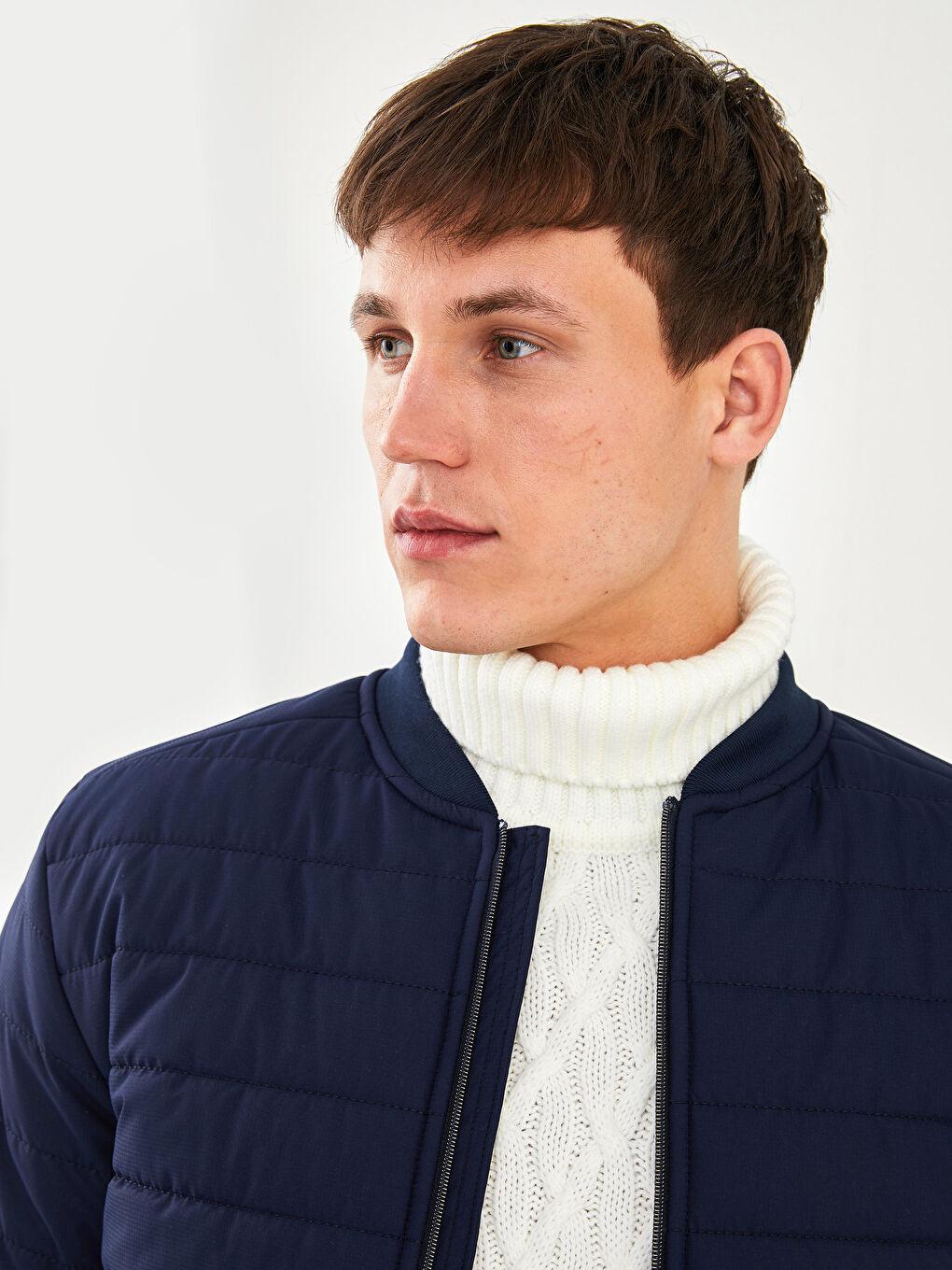 Lacivert Standart Kalıp Kolej Yaka Erkek Şişme Mont-2