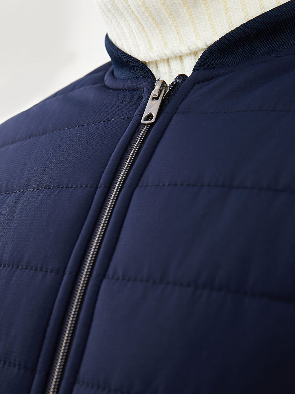 Lacivert Standart Kalıp Kolej Yaka Erkek Şişme Mont-3