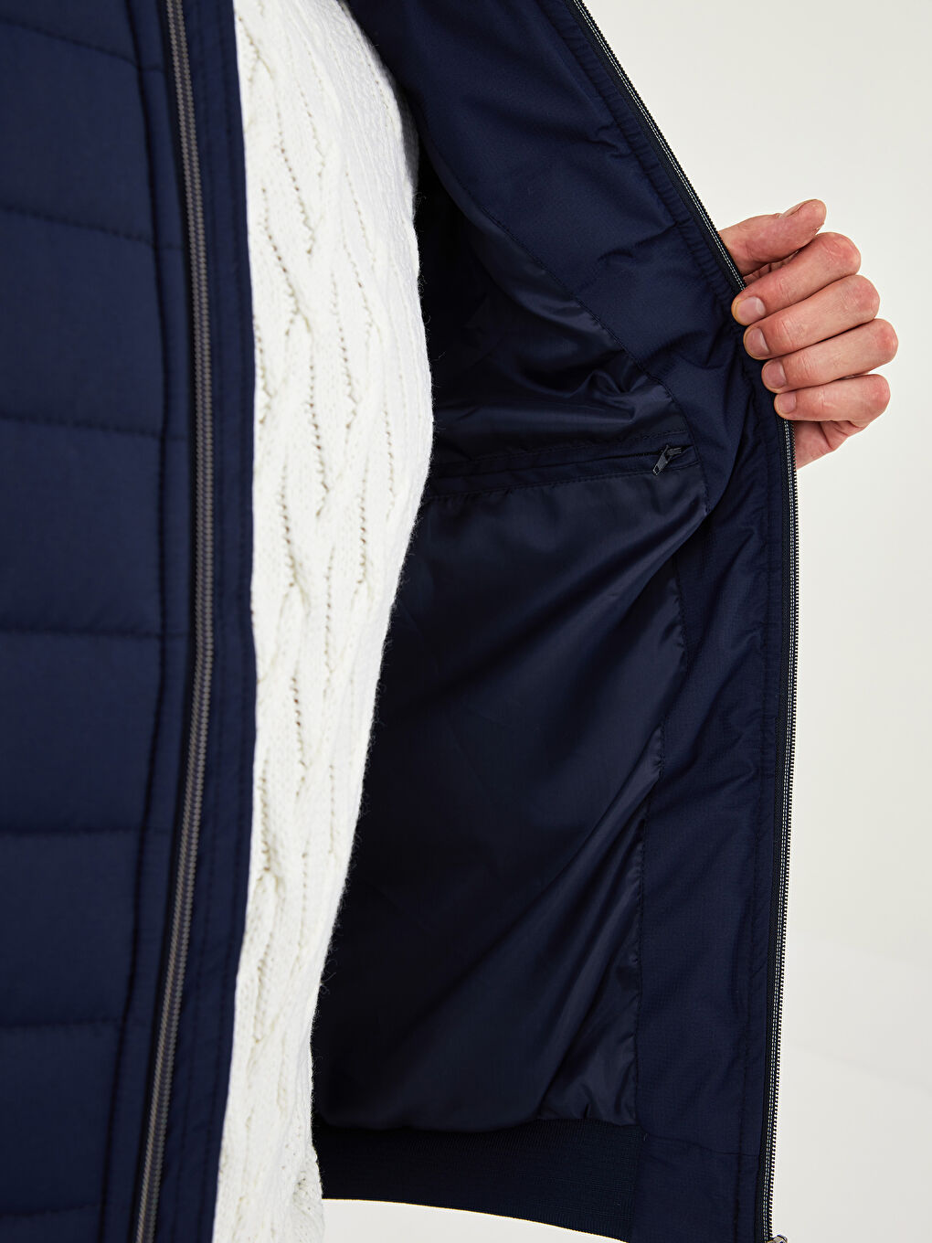 Lacivert Standart Kalıp Kolej Yaka Erkek Şişme Mont-4