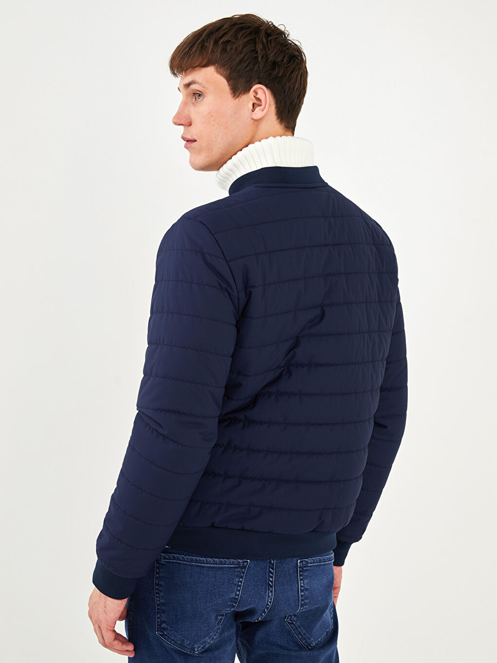 Lacivert Standart Kalıp Kolej Yaka Erkek Şişme Mont-6