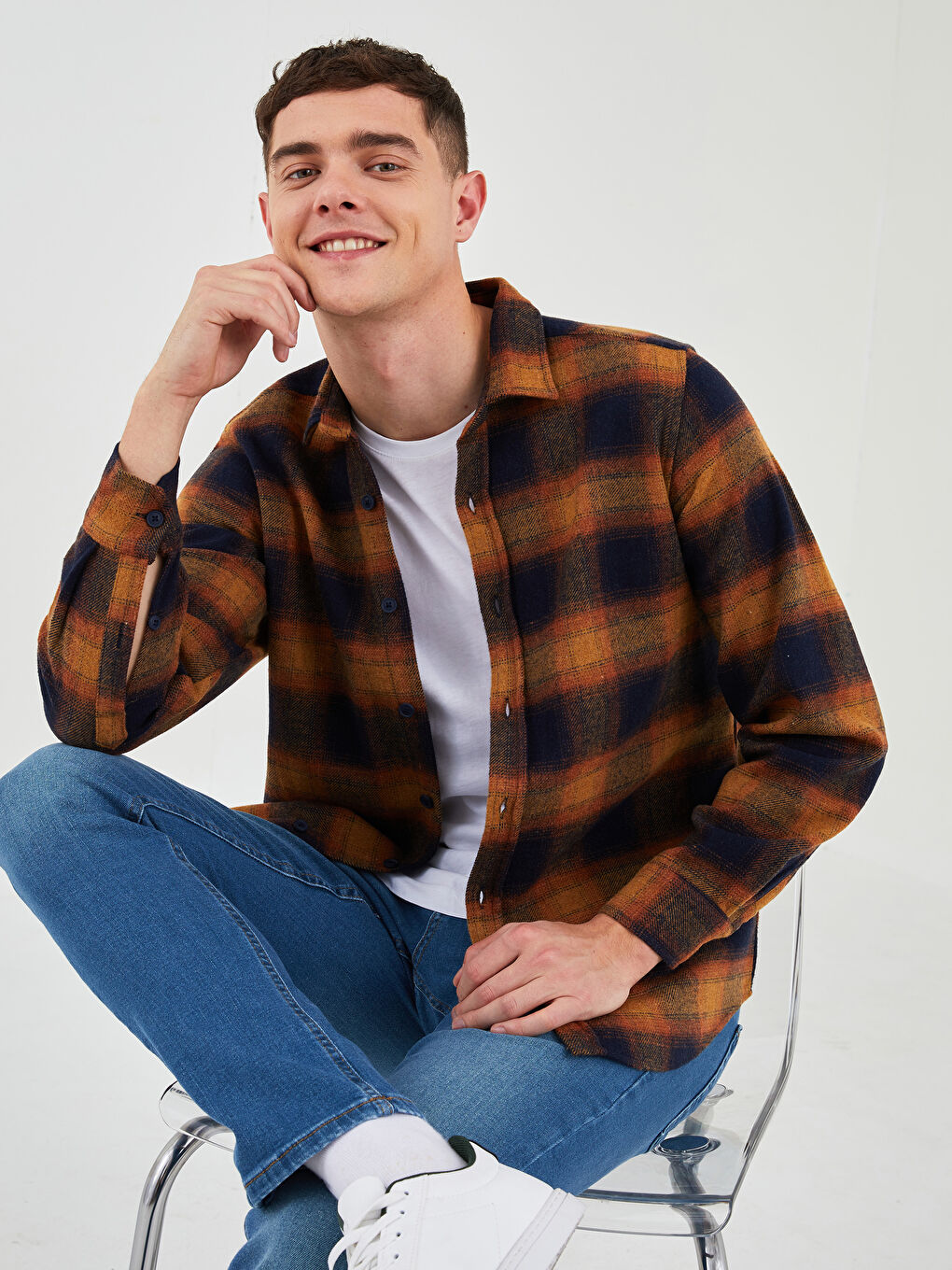 Regular Fit Long Sleeve Plaid Men's Flannel Shirt