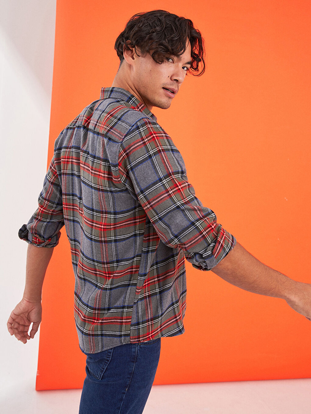 Chemise en flanelle à carreaux à manches longues coupe régulière pour hommes