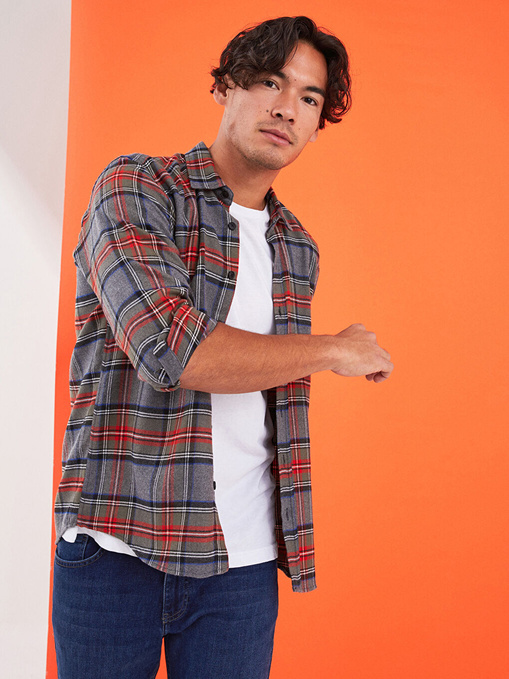 Chemise en flanelle à carreaux à manches longues coupe régulière pour hommes-2