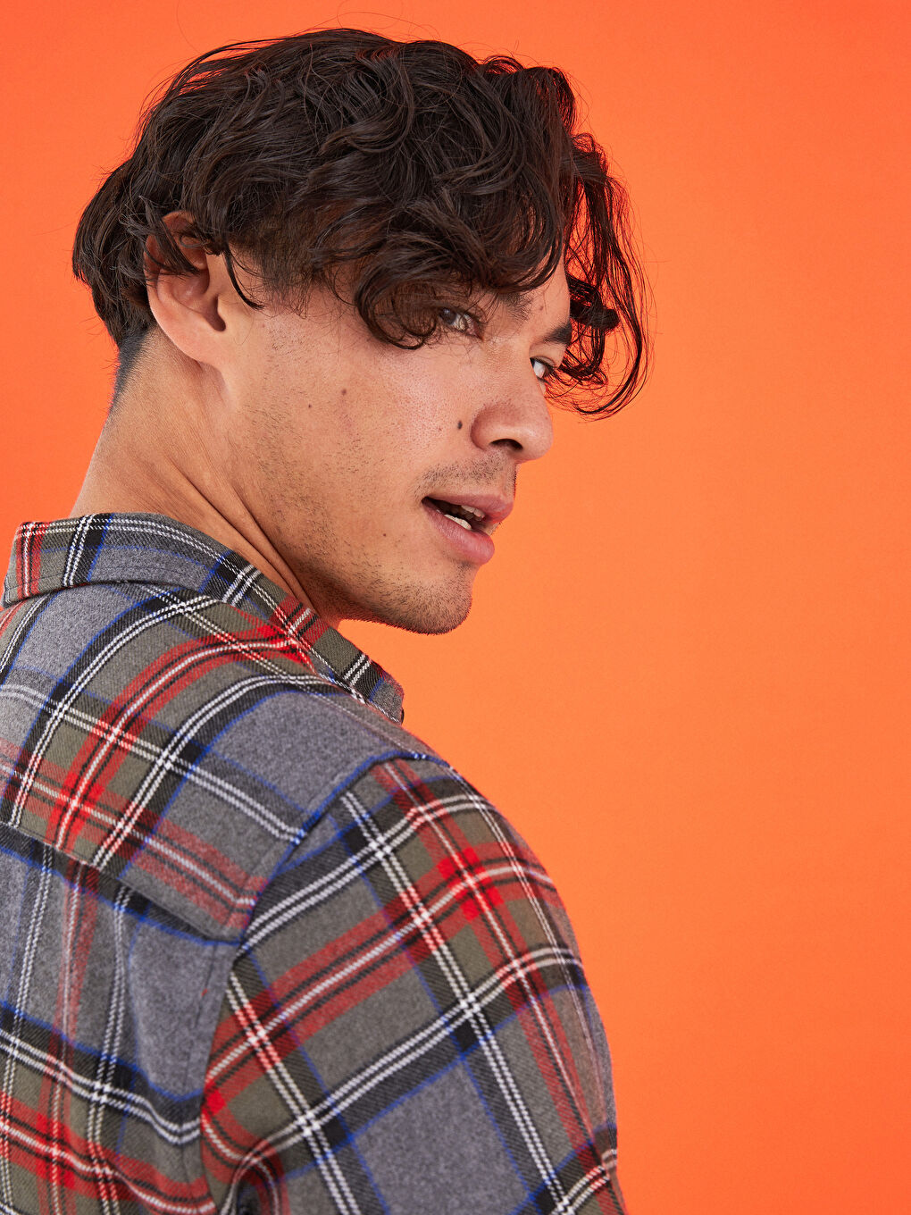 Chemise en flanelle à carreaux à manches longues coupe régulière pour hommes-4