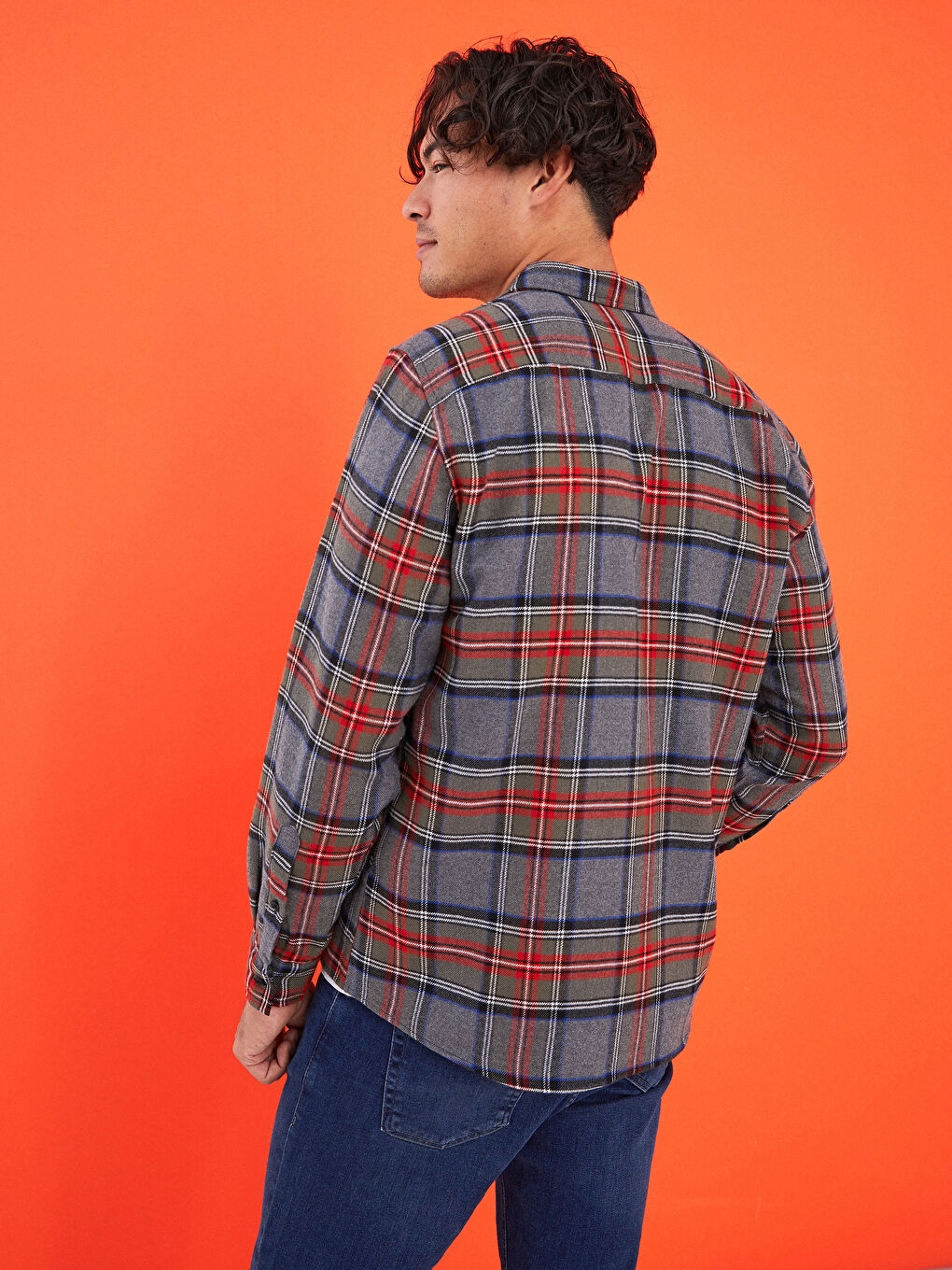 Chemise en flanelle à carreaux à manches longues coupe régulière pour hommes-5