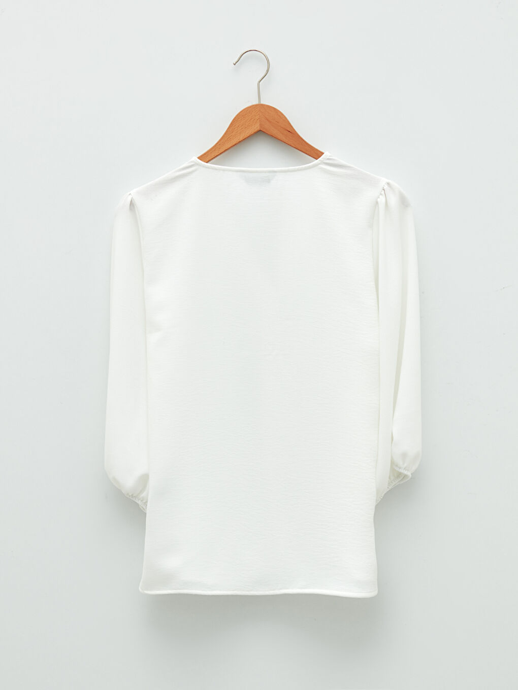 V-Neck Plain Long Sleeve Crepe Fabric Women's Shirt-5