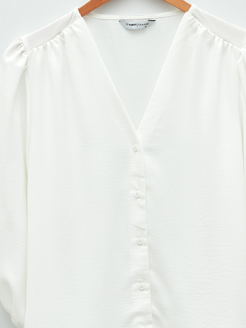 V-Neck Plain Long Sleeve Crepe Fabric Women's Shirt-6