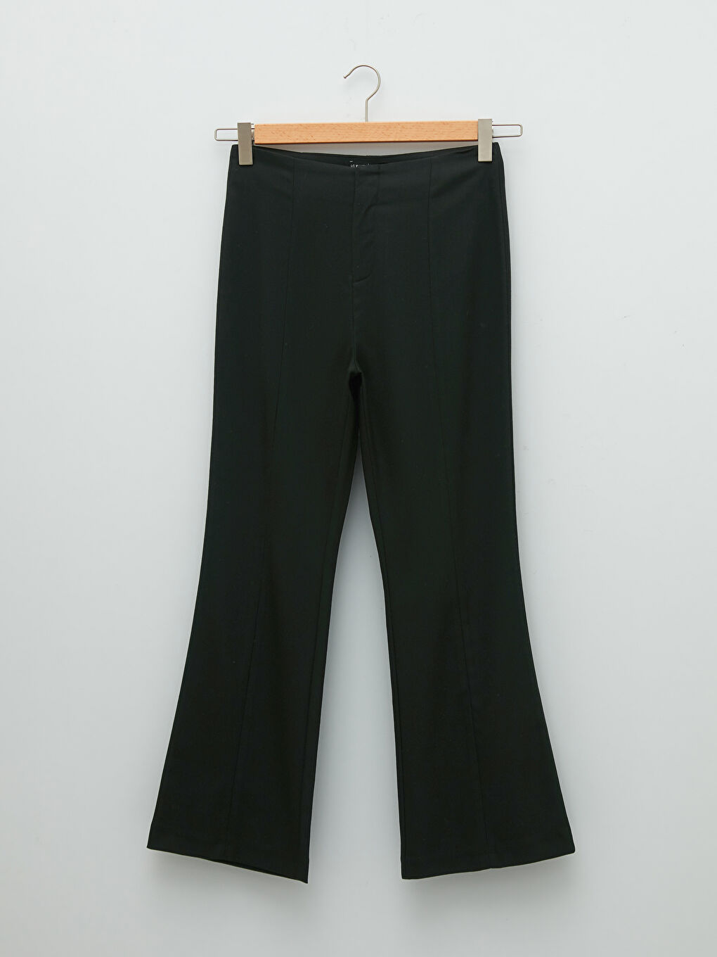 Siyah Kadın İspanyol Paça Düz Pantolon-5