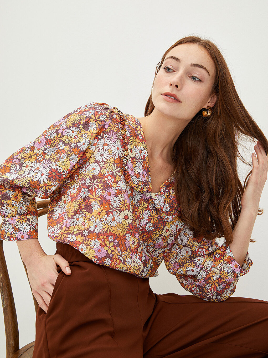 Baby Collar Floral Poplin Woman Shirt