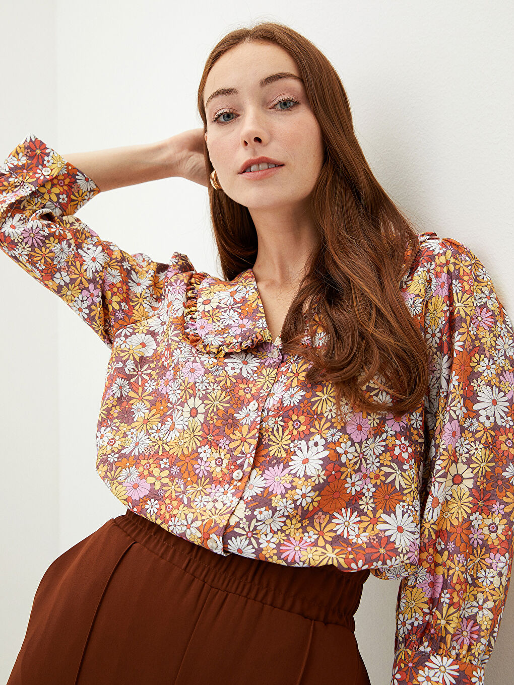Baby Collar Floral Poplin Woman Shirt-1