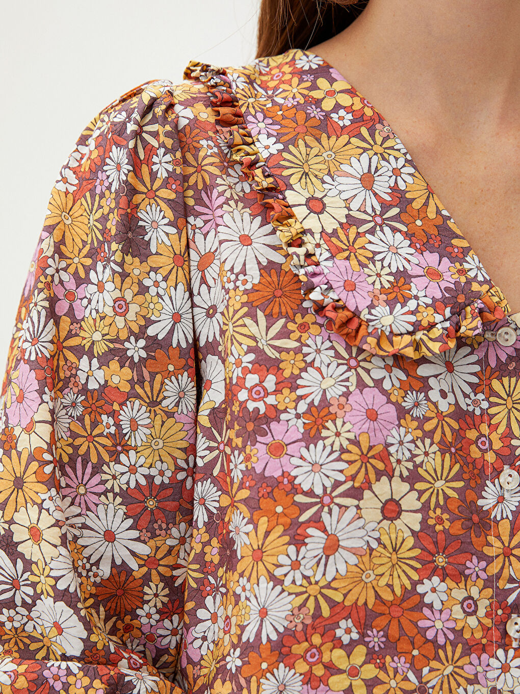 Baby Collar Floral Poplin Woman Shirt-2