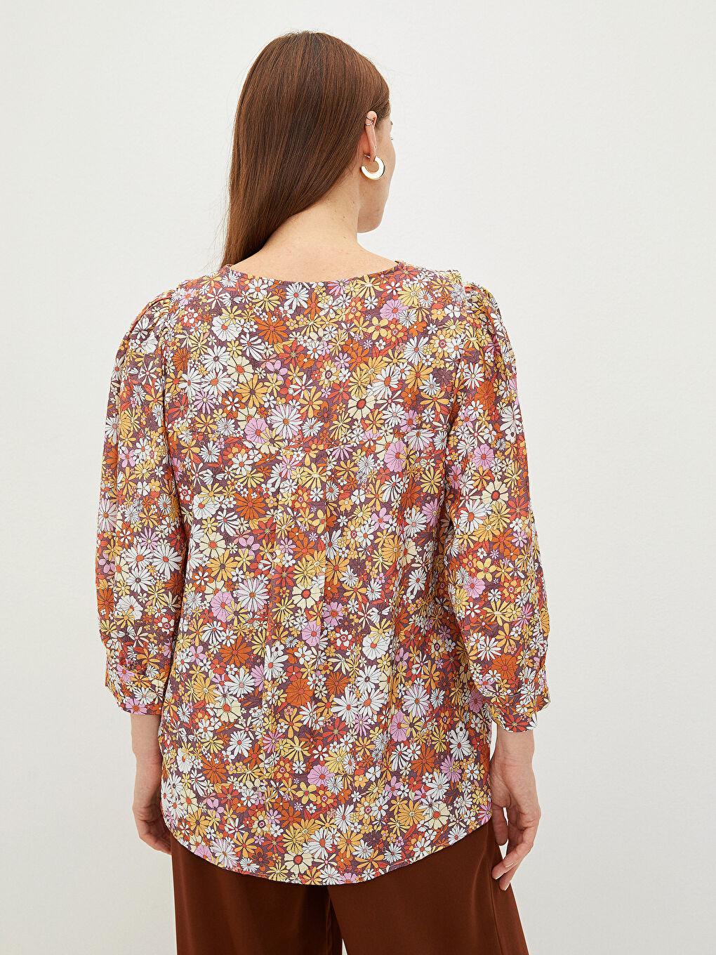 Baby Collar Floral Poplin Woman Shirt-4