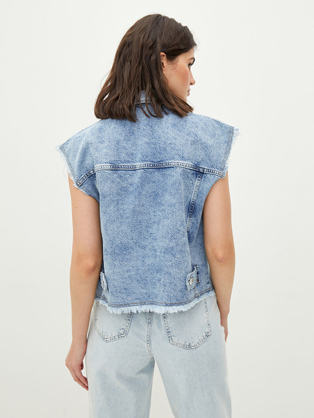 LCW Jeans Shirt Collar Plain Pocket Detailed Rodeo Women's Jean Vest -W1JS31Z8-507