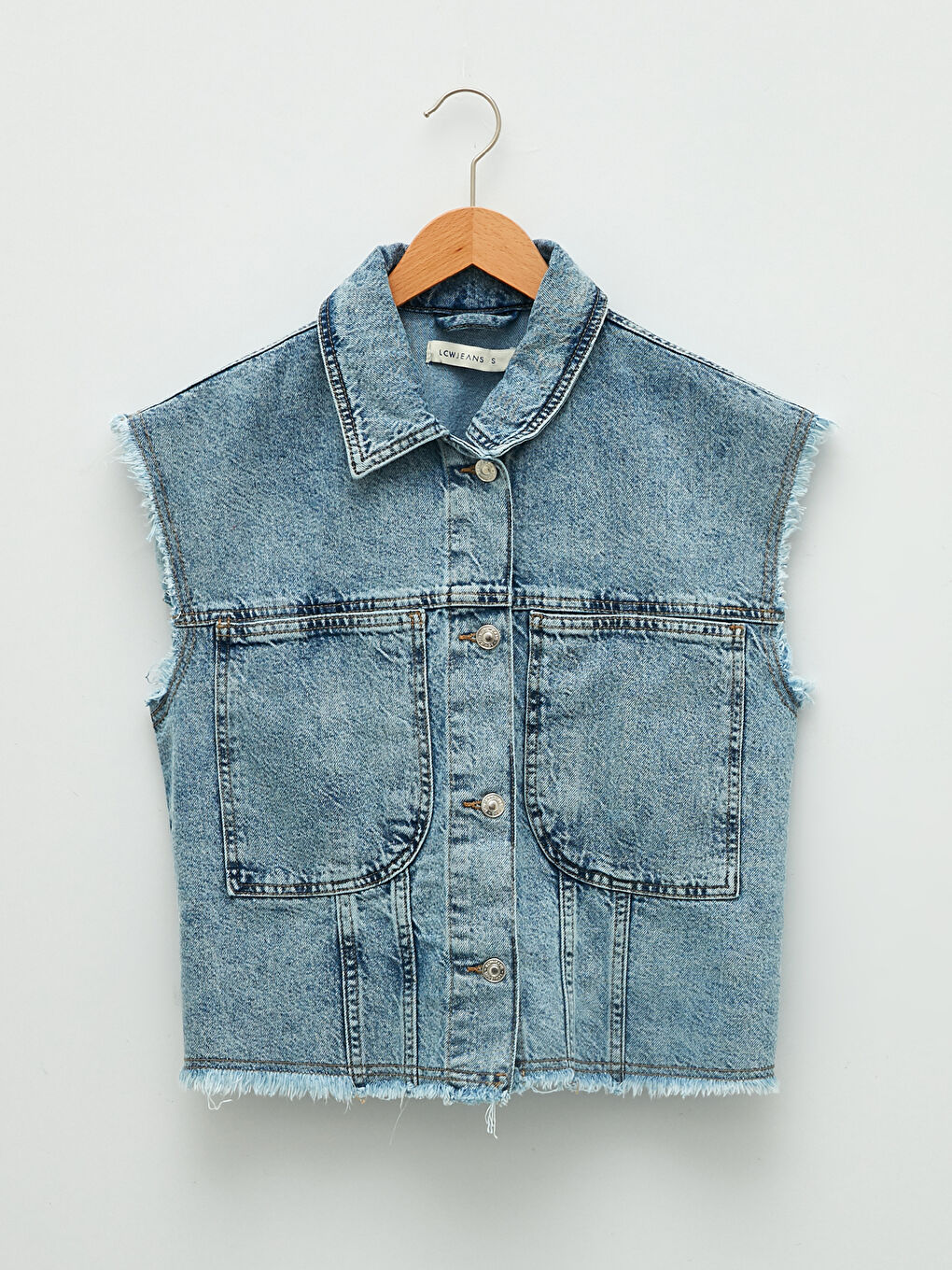 LCW Jeans Shirt Collar Plain Pocket Detailed Rodeo Women's Jean Vest -W1JS31Z8-507