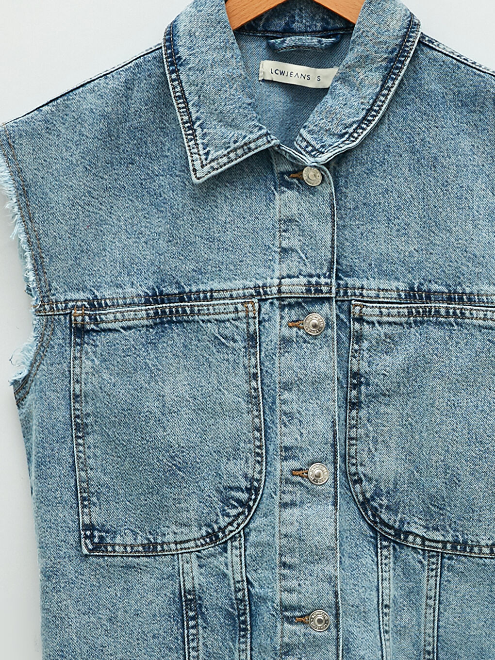 LCW Jeans Shirt Collar Plain Pocket Detailed Rodeo Women's Jean Vest -W1JS31Z8-507