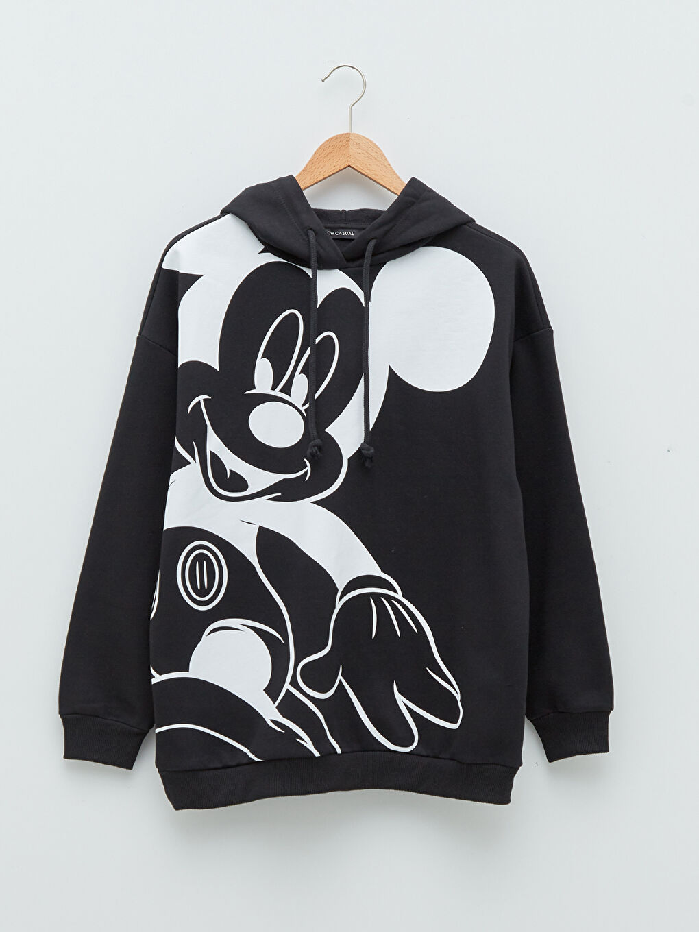 LCW Vision Siyah Mickey Mouse Baskılı Kadın Kalın Hoodie - 5