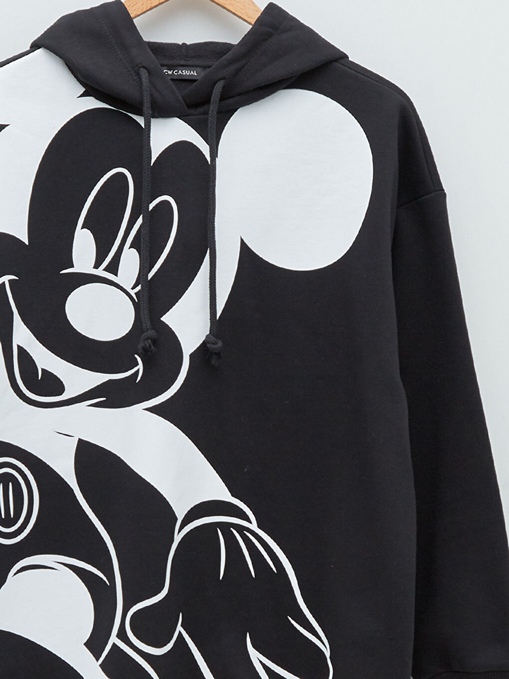 LCW Vision Siyah Mickey Mouse Baskılı Kadın Kalın Hoodie - 7