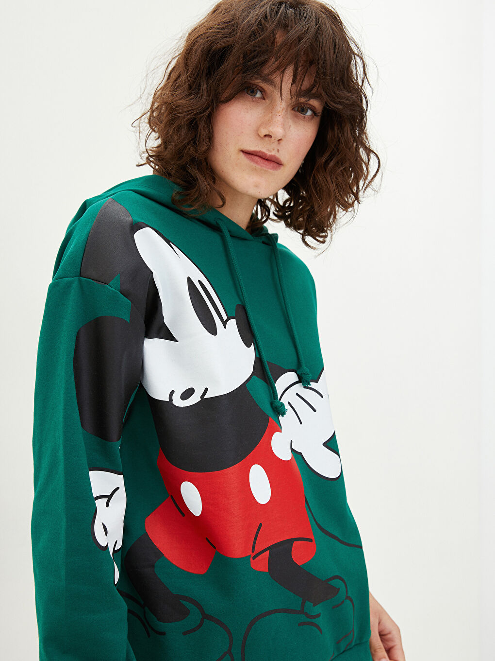 LCW Vision Hooded Mickey Mouse Printed Long Sleeve Women's Sweatshirt -W1JS42Z8-HFR