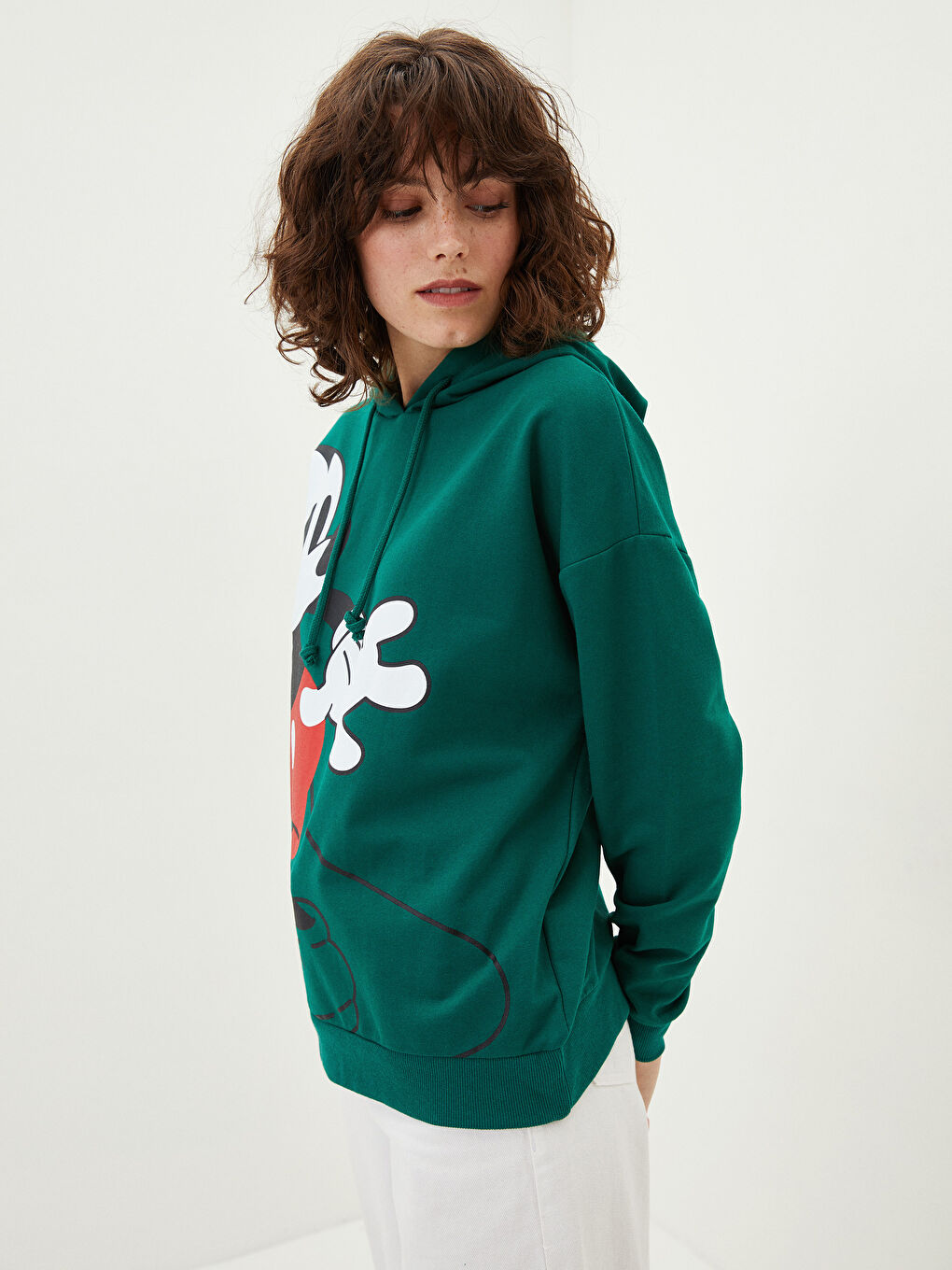 LCW Vision Hooded Mickey Mouse Printed Long Sleeve Women's Sweatshirt -W1JS42Z8-HFR