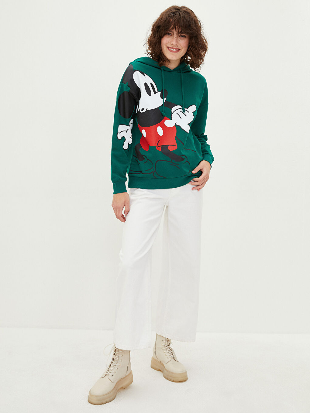 LCW Vision Hooded Mickey Mouse Printed Long Sleeve Women's Sweatshirt -W1JS42Z8-HFR