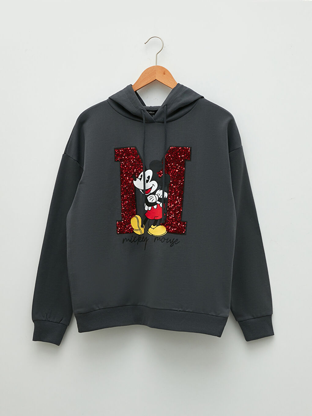 LCW Vision Antrasit Mickey Mouse Baskılı Kadın Kalın Hoodie - 4