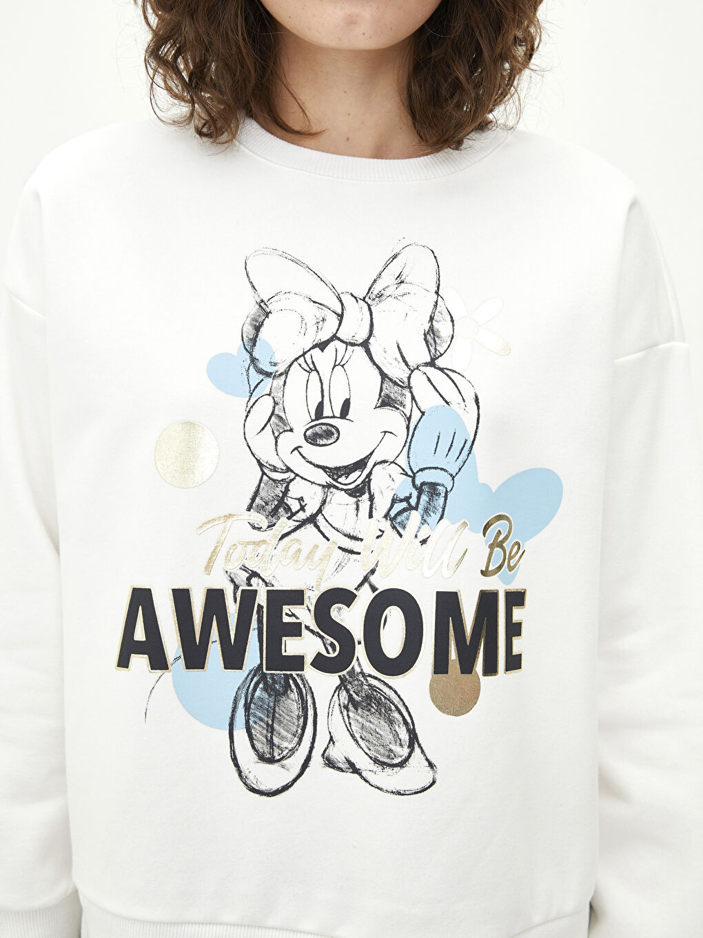 LCW Vision Ekru Bisiklet Yaka Minnie Mouse Baskılı Kadın Kalın Sweatshirt - 2