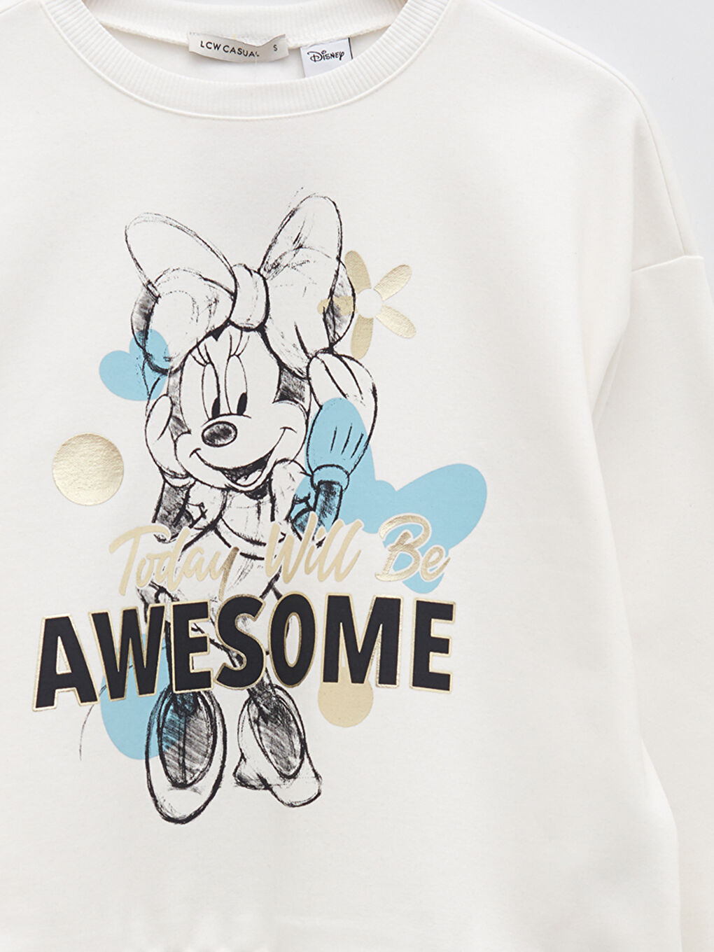 LCW Vision Ekru Bisiklet Yaka Minnie Mouse Baskılı Kadın Kalın Sweatshirt - 6