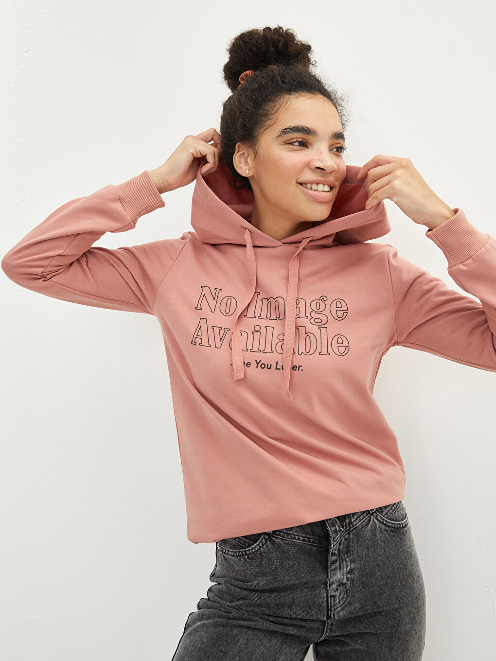 LCW Vision Hooded Slogan Printed Long Sleeve Women's Sweatshirt -W1JS90Z8-SBM