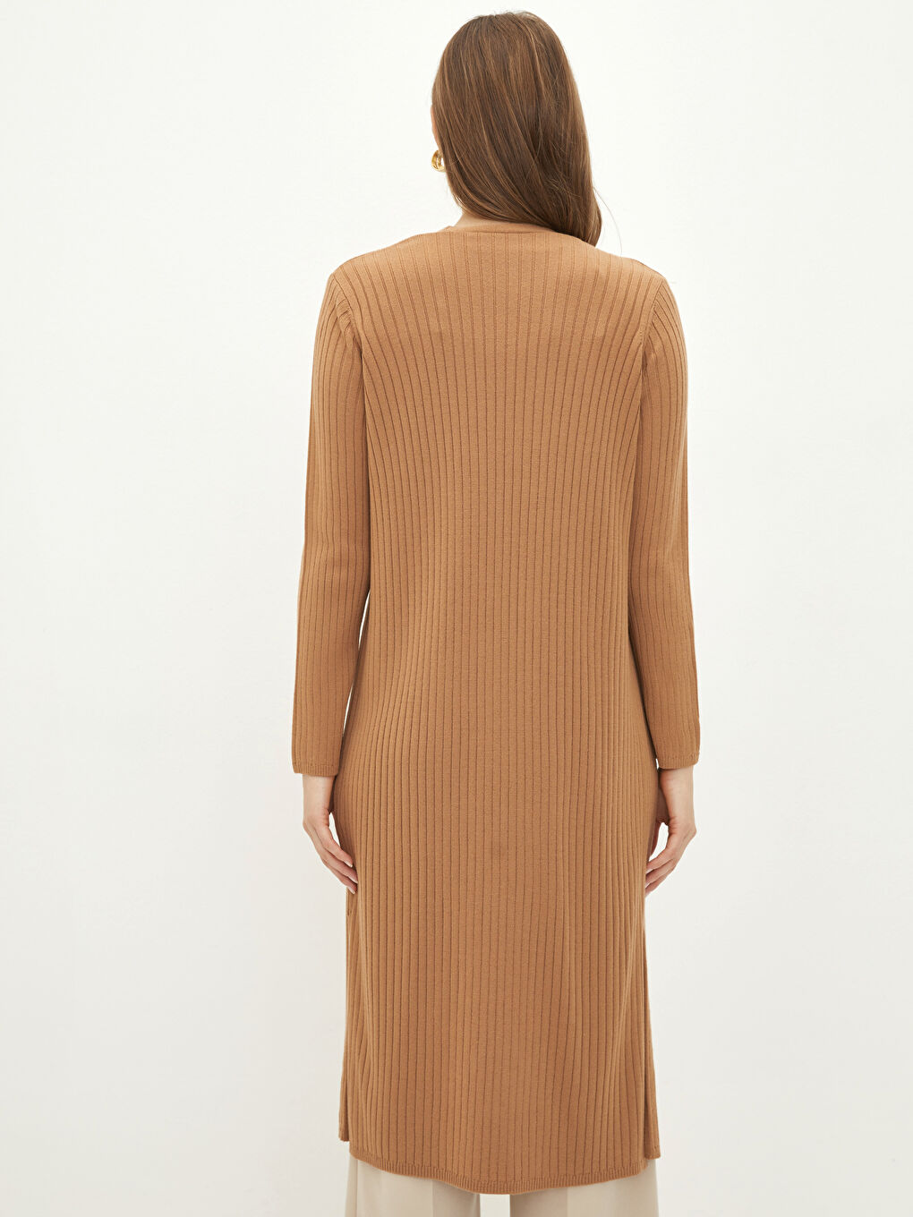 Cardigan en Tricot à Col Double Boutonnage Droit à Manches Longues pour Femmes-4