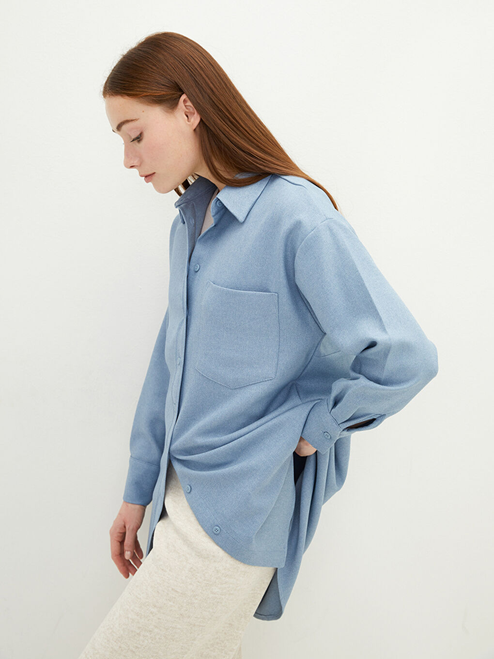 LCW Modest Plain Long Sleeve Twill Women's Shirt Tunic -W1JT20Z8-S0T