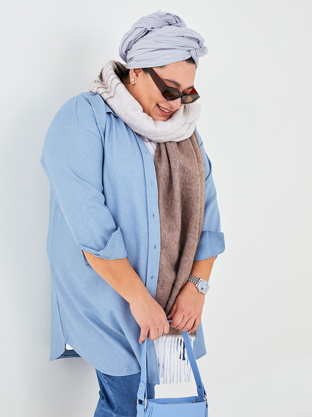 LCW Modest Plain Long Sleeve Twill Women's Shirt Tunic -W1JT20Z8-S0T