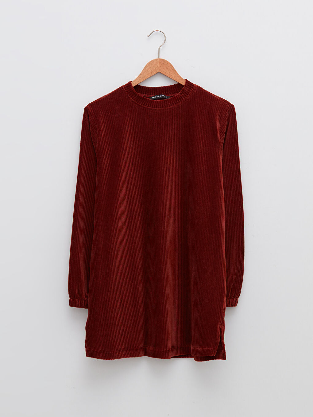 تونيك قطيفة كم طويل ياقة دائرية سادة-8