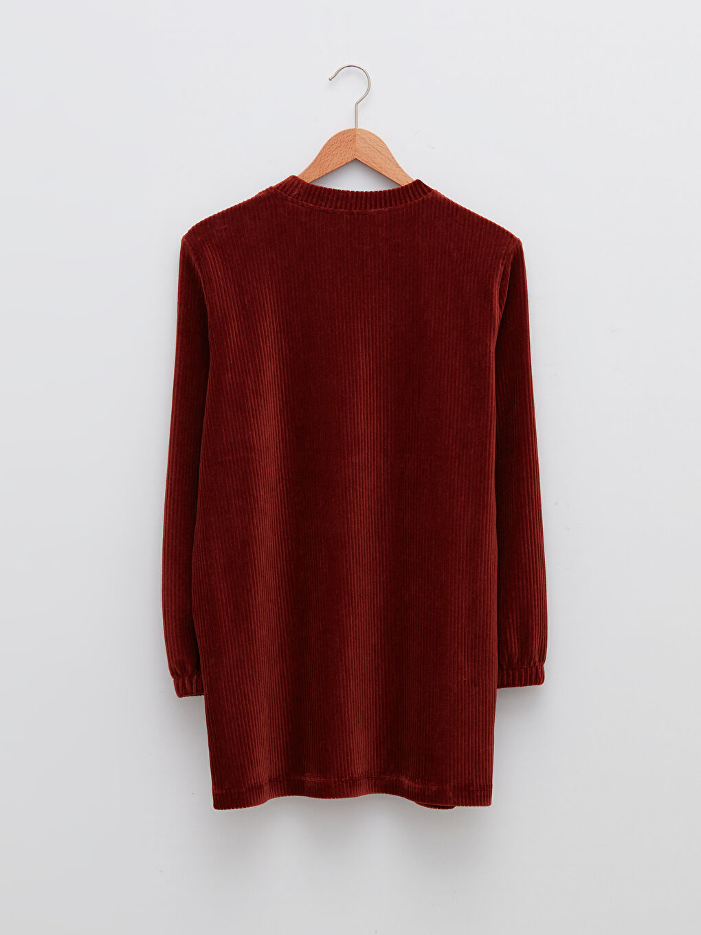 تونيك قطيفة كم طويل ياقة دائرية سادة-9